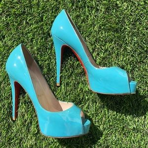 Louboutin Blue Patent Platform Heels Sz 37